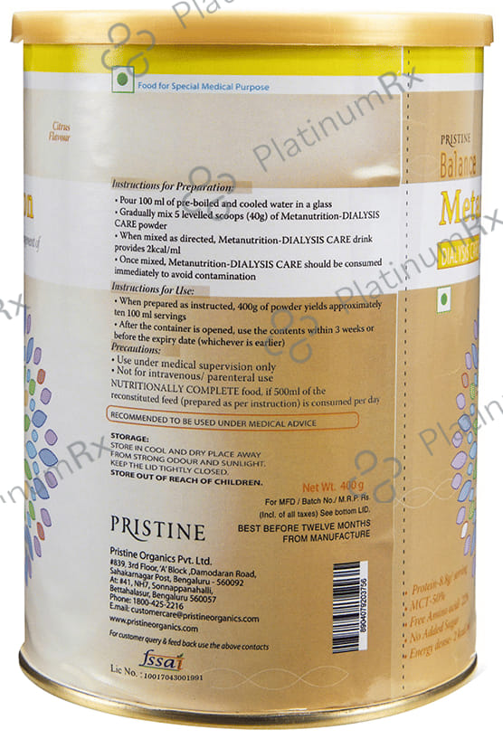 Pristine Balance Metanutrition Dialysis Care Powder Citrus