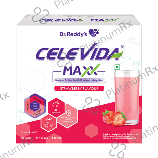 Dr Reddy's Celevida Maxx Sachet for Muscles & Weight Loss - Flavour Strawberry