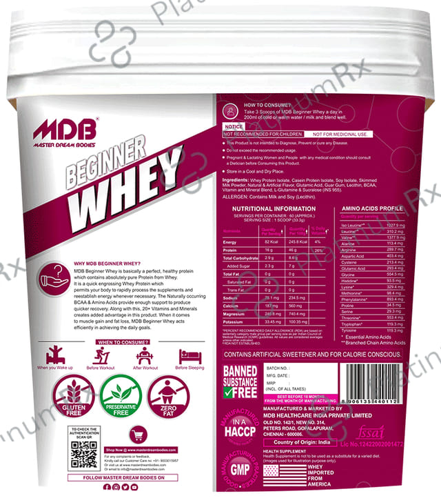 MDB Master Dream Bodies Beginner Protein 16g Whey Isolate Strawberry 2 kg