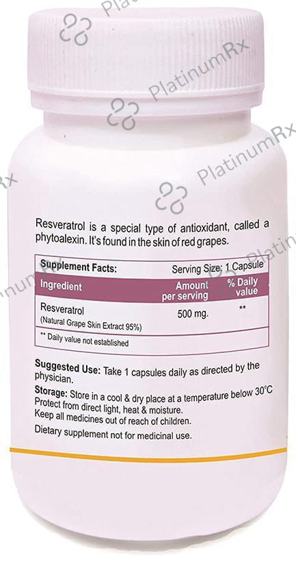 Biotrex Resveratrol 500mg for Heart Health, Anti-Ageing Support & Blood Sugar Balance - Capsule