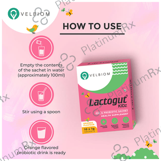 Velbiom Lactogut Kidz Pre & Probiotic Sachet (1gm Each) Orange
