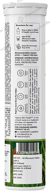 Kapiva Reduces Acne & Acne Marks Naturally - Skin Foods Acne Ease Fizz Effervescent Tablet