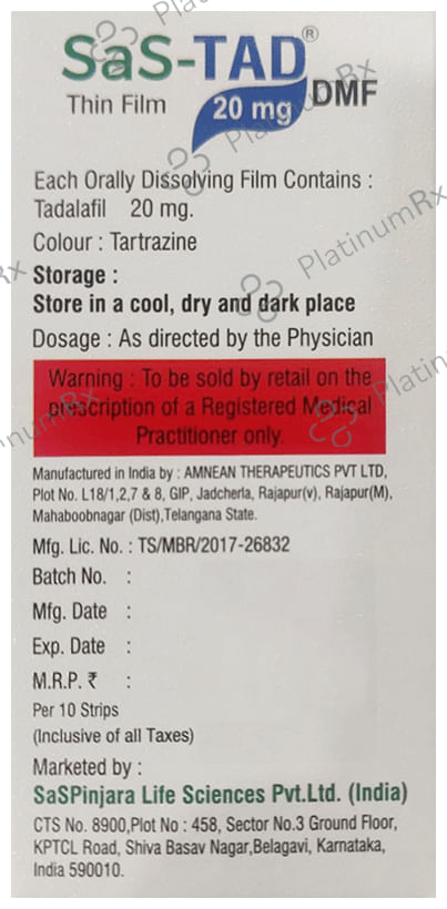 Sas Tad 20mg Orally Dissolving Film