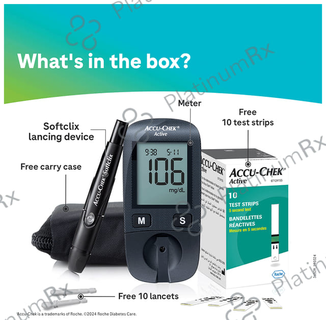 Accu Chek Active Blood Glucose Monitoring System 10s Test Strips Free Kit 1s