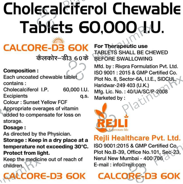 Calcore D3 60K Chewable Tablet 4s