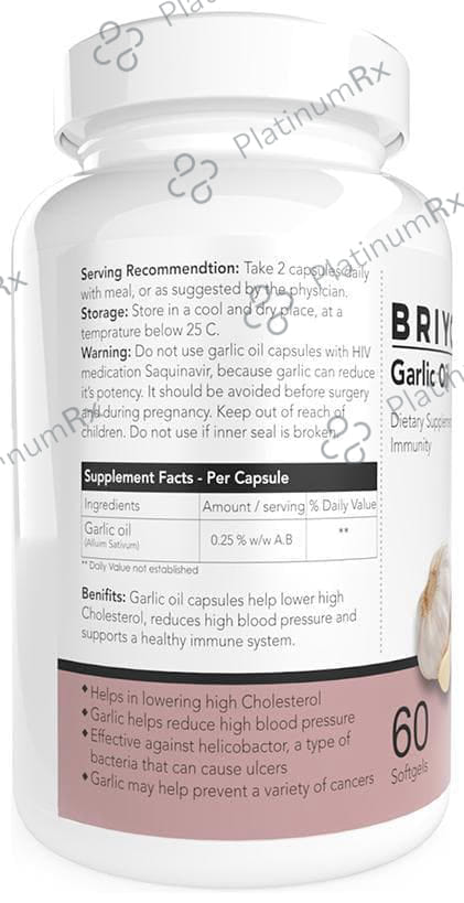 Briyo Garlic Oil - Pure Allicin-Rich Soft Gels Odorless Potent Garlic Supplement