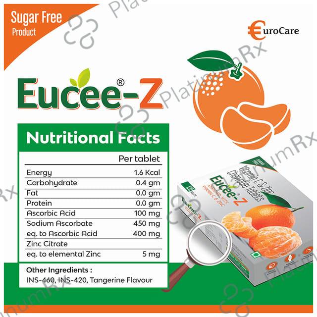 Eucee Z Vitamin C & Zinc Chewable Tablet Tangerine Sugar Free 120s
