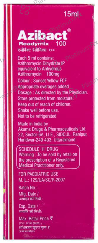 Azibact 100mg Readymix Oral Suspension 15ml
