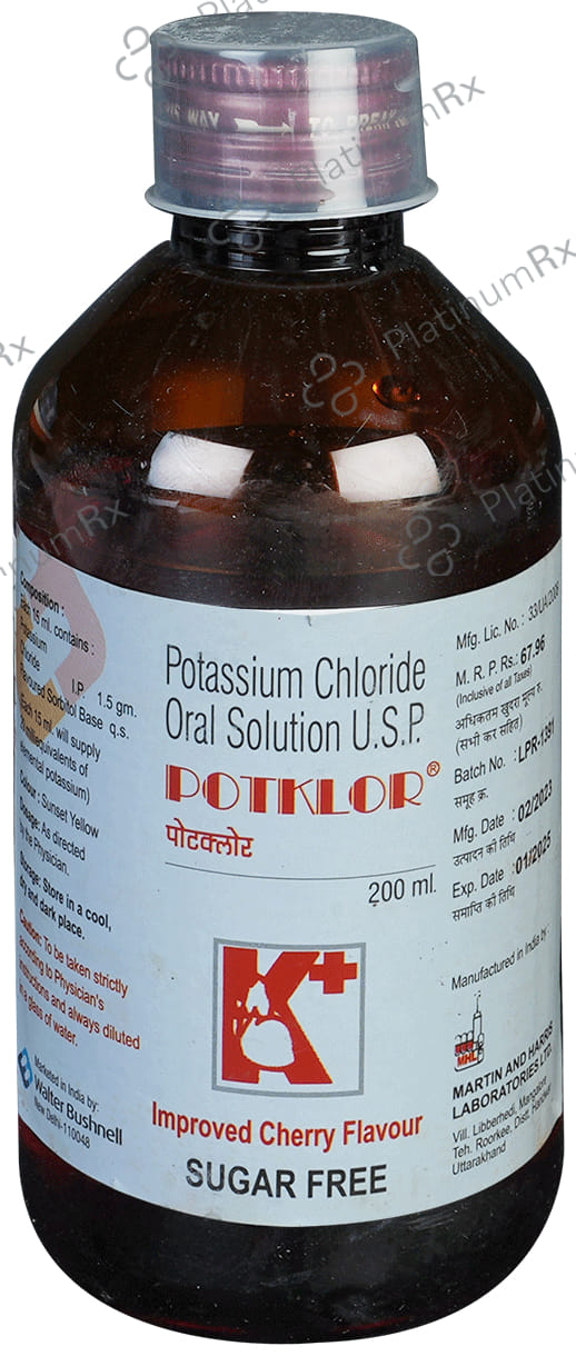 Potklor 1.5mg Cherry Sugar Free Oral Solution 200ml