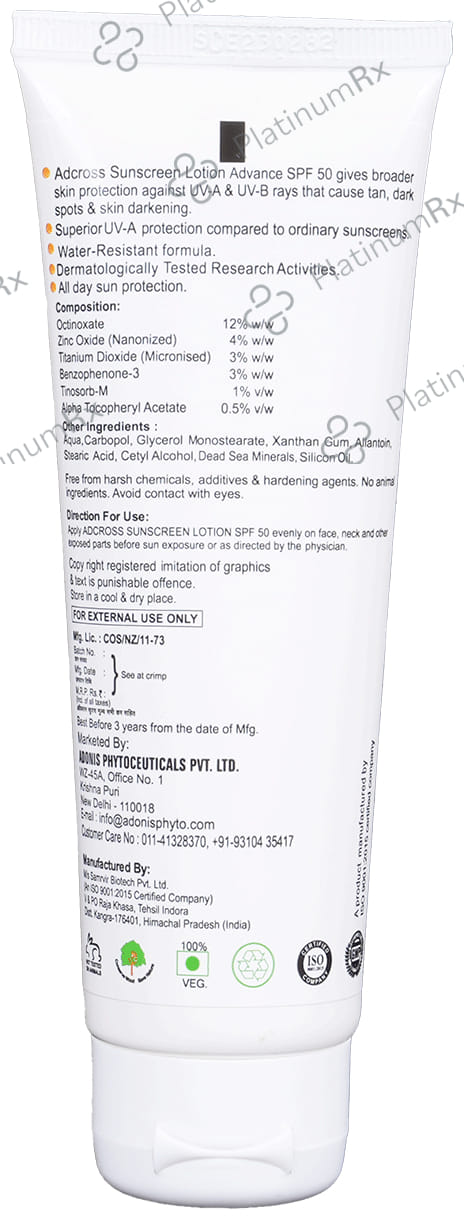 Adcross SPF 50 Sunscreen Lotion 75ml