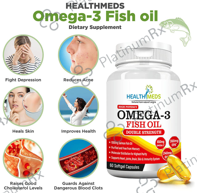 Healthmeds Double Strength Omega 3 Fish Oil 1000mg Softgel Capsule 60s