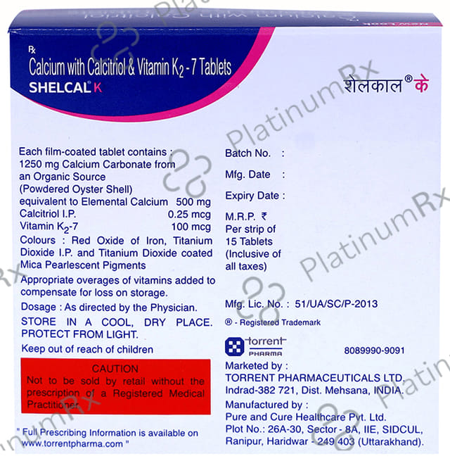 Shelcal K 0.25mcg/500mg/100mcg Tablet 15s