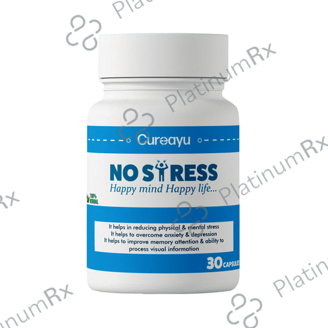 Cureayu No Stress Ayurvedic Capsule - For Improved Mental Health - Natural Stress Reliever - Calms Mind - Improves Anxiety & Depression - Potent Mood Enhancer - 100 % Herbal