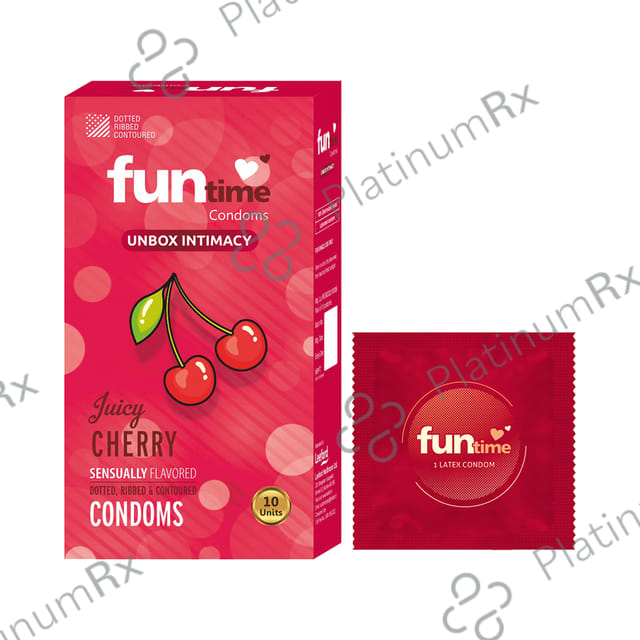 Funtime Dotted Ribbed & Contoured Juicy Cherry Flavour Condom 10s