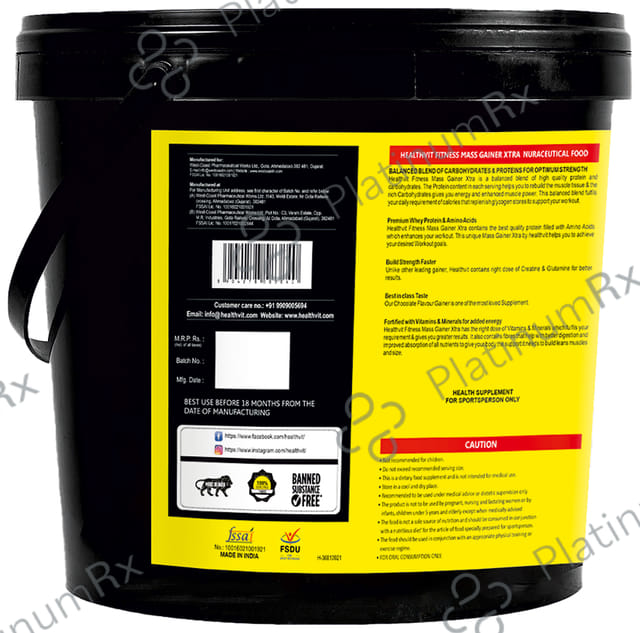 HealthVit Mass Gainer Xtra with Vitamins & Minerals Powder Chocolate 11 lb