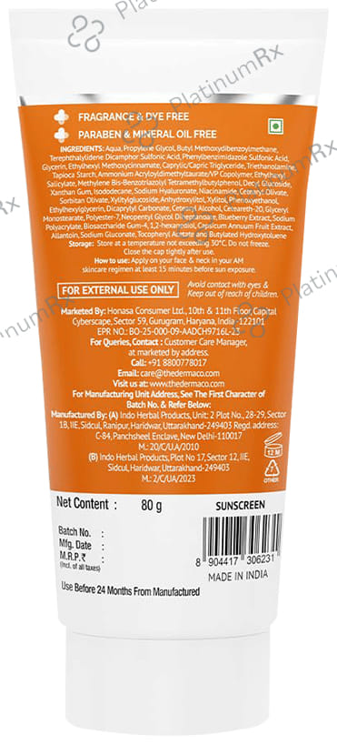 The Derma Co 1% Hyaluronic Sunscreen SPF 50 PA++++ Aqua Gel 80 gm