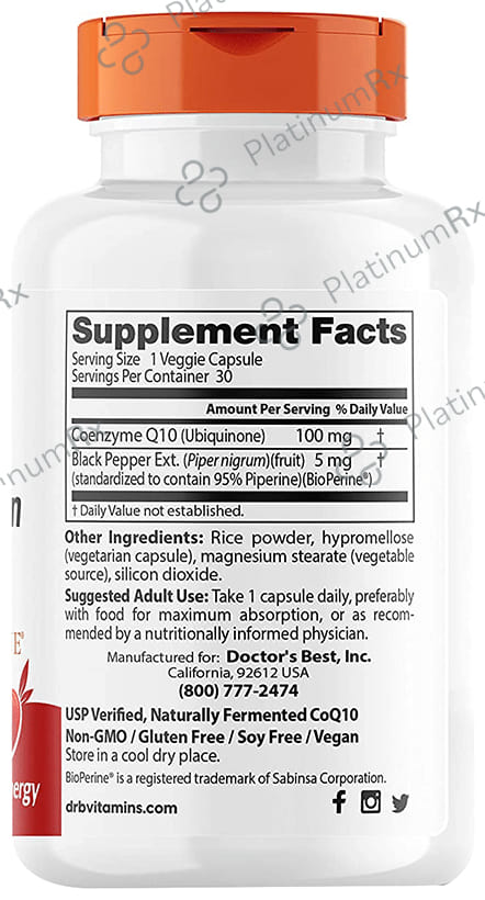Doctor's Best High Absorption CoQ10 with Bioperine 100mg Veggie Capsule - For Heart & Energy 30 vegicaps