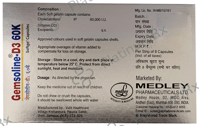 Gemsoline-D3 60K Capsule for Bone and Immune Health 8 Capsule