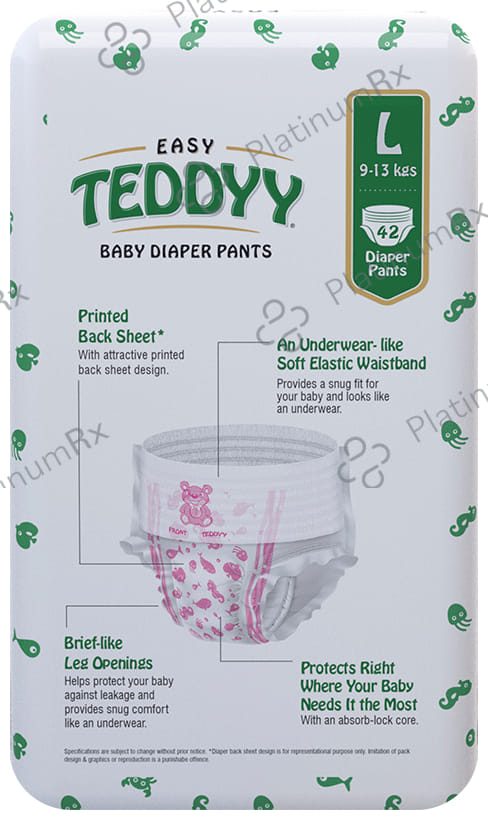 Teddyy Easy Baby Diaper Pants with Soft Elastic - Size Large 42 diapers