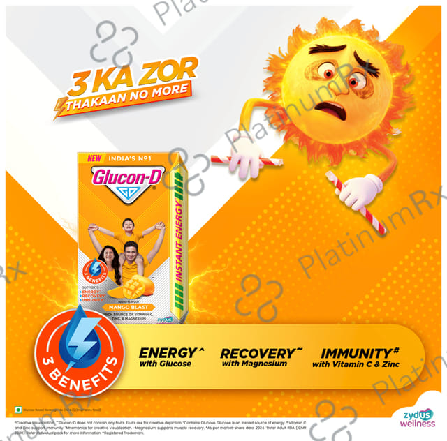 Glucon-D with Glucose, Calcium, Vitamin C & Sucrose - Flavour Mango Blast Powder