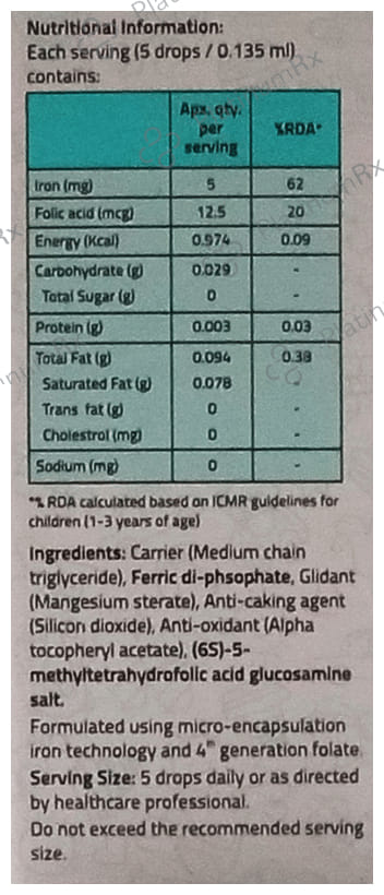 Tasiron Baby Drops with Ferric Di-Phosphate & Folic Acid for RBC & Haemoglobin Formation