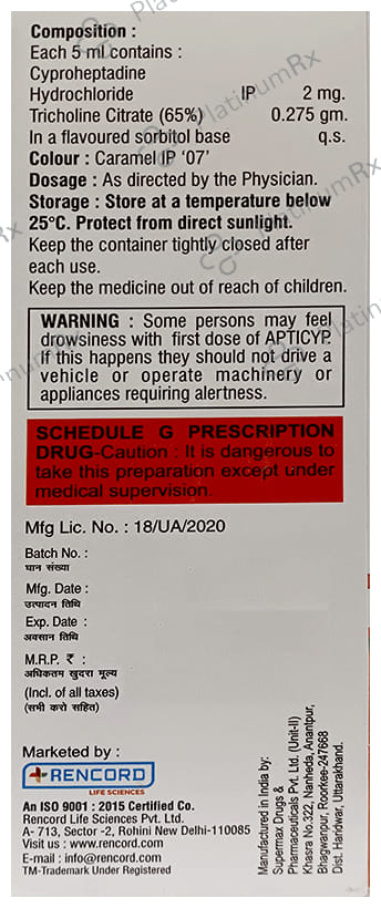 Apticyp 2/275mg Syrup 200ml