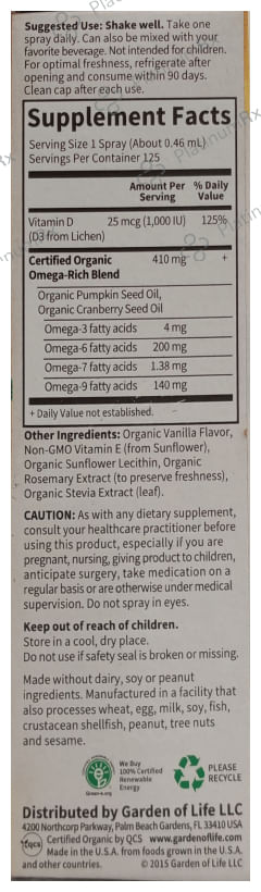 Garden of Life Mykind Organics Vegan D3 1000 IU Organic Spray