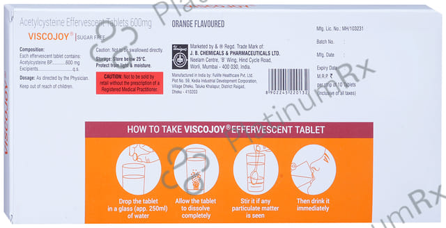 Viscojoy 600mg Effervescent Tablet Orange Sugar Free 10s