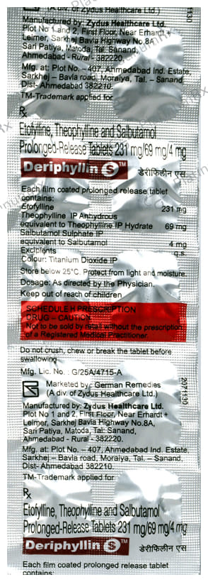 Deriphyllin S 231/69/4mg Tablet PR 10s