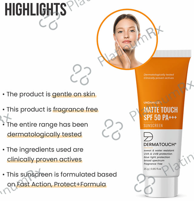Dermatouch Undamage Matte Touch SPF 50 PA+++ Sunscreen Cream 25gm