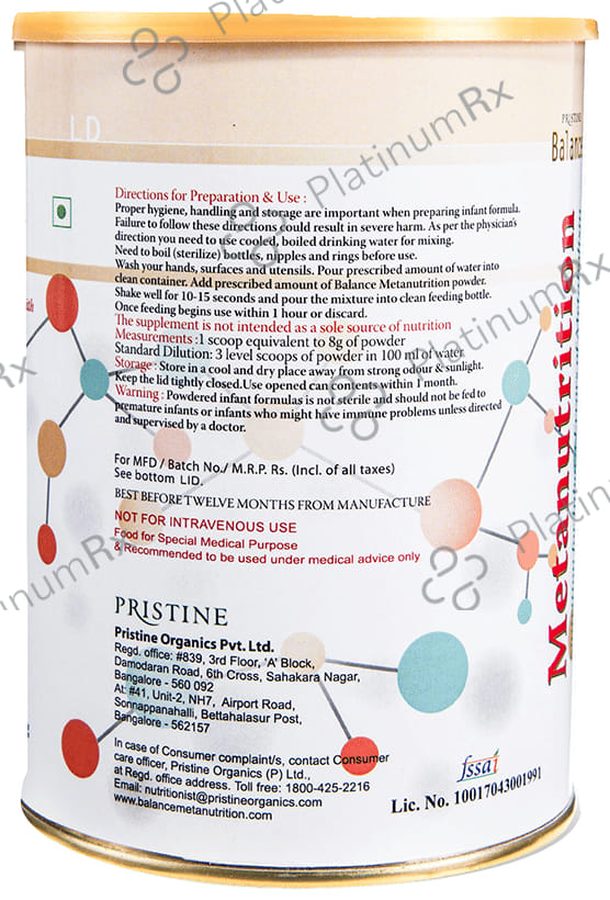 Pristine Balance Metanutrition LD (Upto 3 Years) for Metabolism - Flavour Powder Chocolate