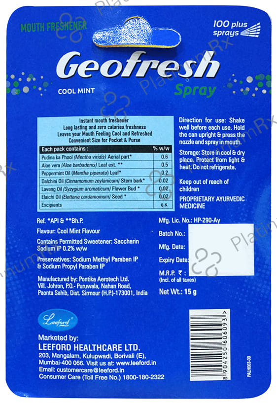 Leeford Geofresh Ayurvedic Mouth Freshner Spray Mint