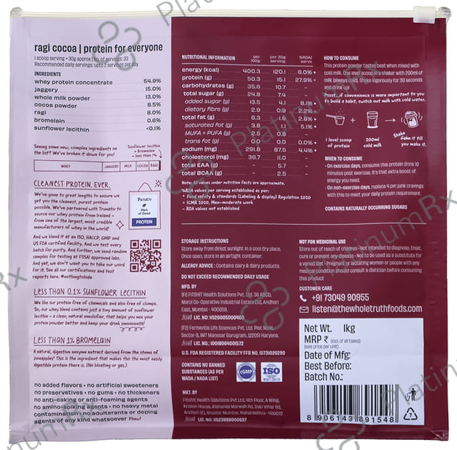 The Whole Truth Protein for Everyone Powder 15gm Protein Per Scoop Ragi Cocoa
