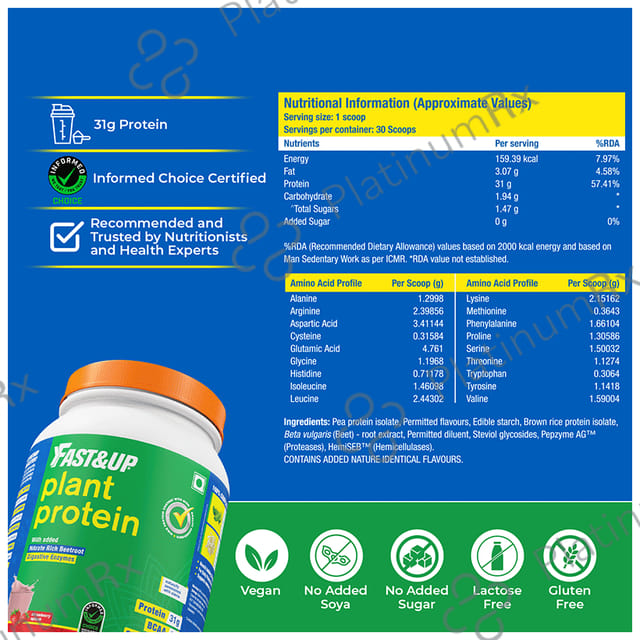 Fast&Up Plant Protein with Added Nitrate Rich Digestive EnzymeBeetroot Powder Strawberry Splash 1320 gm