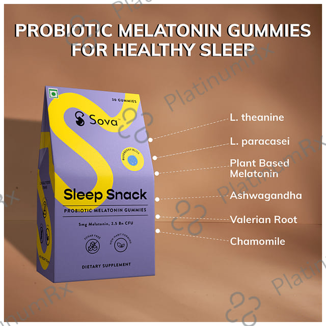 Sova Sleep Snack Probiotic Melatonin Gummies Blueberry Sugar Free