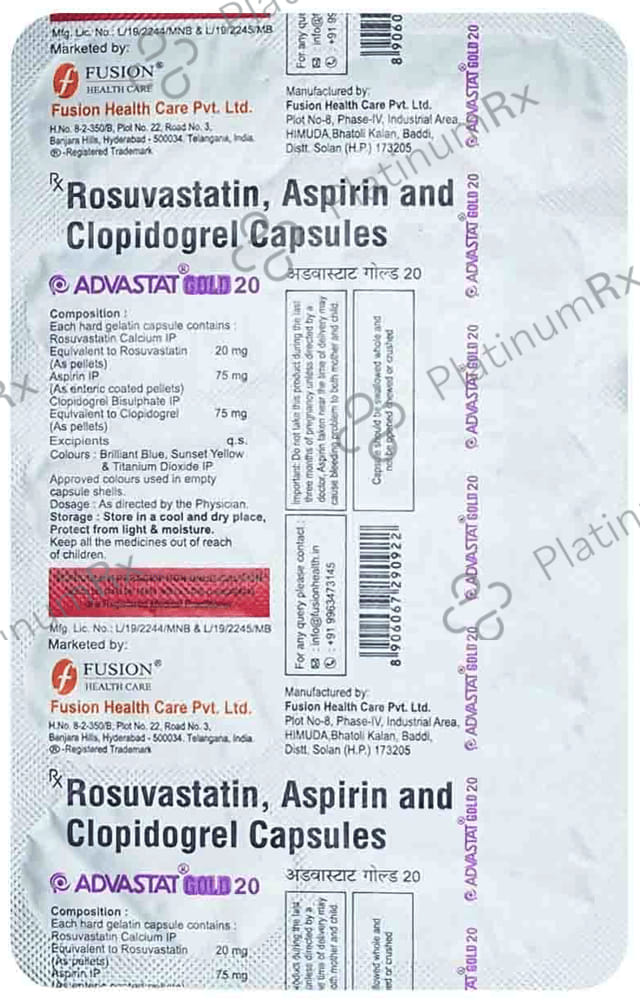 Advastat Gold 20mg Capsule 10s