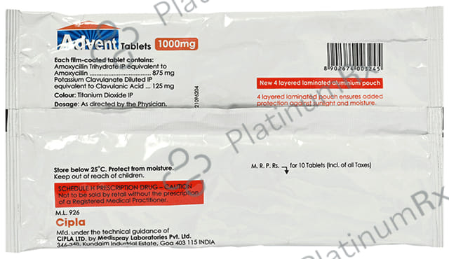 Advent 875/125mg Tablet 4s