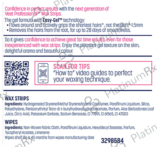Veet Professional Waxing Strips Kit 20 Strips - Gel Wax Hair Removal for Women - Up to 28 Days of Smoothness - No Wax Heater or Wax Beans Required for Dry Skin