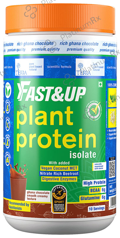 Fast&Up Ghana Chocolate Plant Protein Isolate with Digestive Enzymes, 6g BCAA & 6g Glutamine - No Added Sugar - Flavour