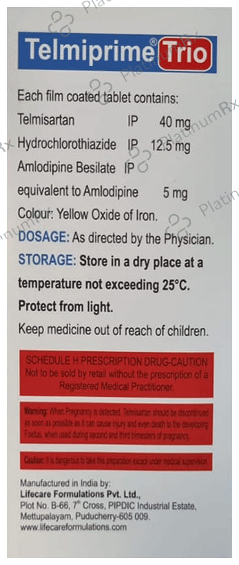 Telmiprime Trio 40/5/12.5mg Tablet 10s
