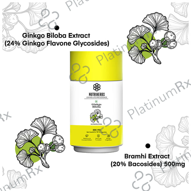 Nutriherbs Ginkgo Bilobo 500mg Capsule with Brahmi