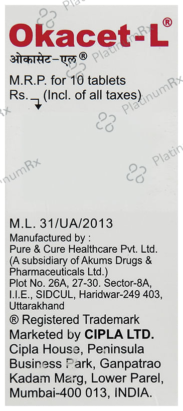 Okacet L 5mg Tablet 10s