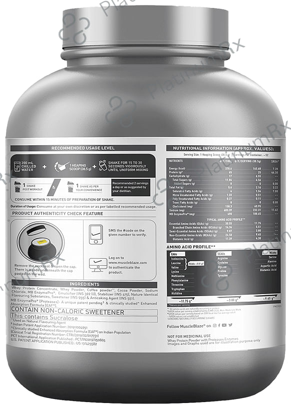 MuscleBlaze Biozyme Performance Whey Protein - For Muscle Gain - Improves Protein Absorption by 50% - Flavour Powder Blue Tokai Coffee