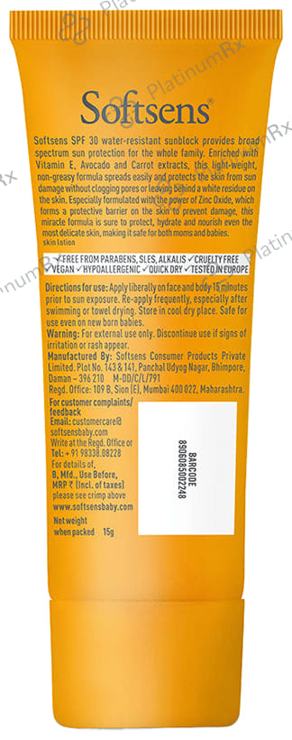 Softsens SPF 30 Water Resistant Sunblock Face and Body Lotion 50gm