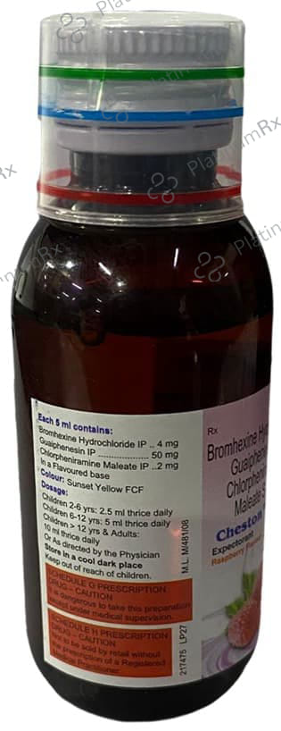 Cheston Expectorant Raspberry Sugar Free 60 Syrup