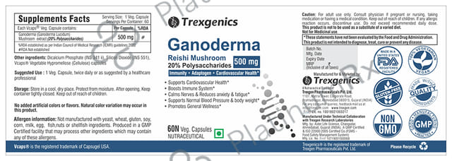 Trexgenics Ganoderma Reishi Mushroom 500mg Veg. Capsules