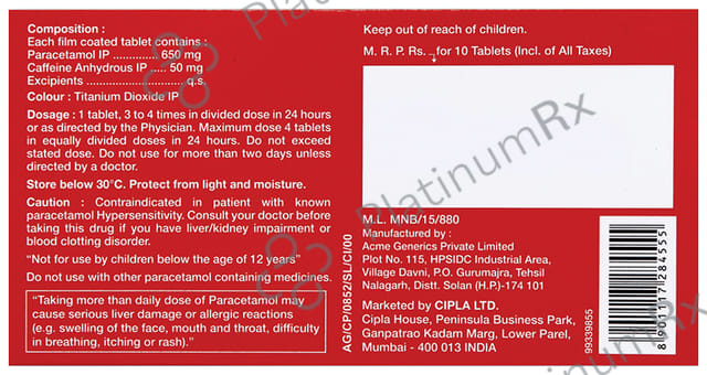 Cipmol Pain Relief 50/650mg Tablet 10s
