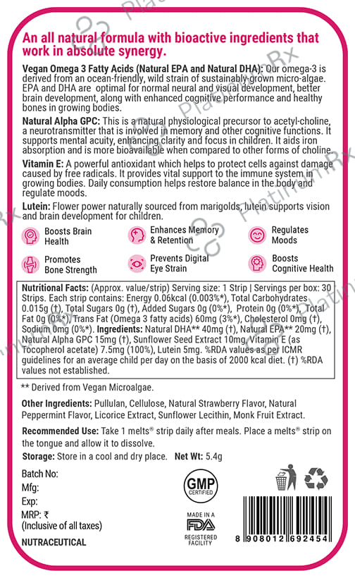 Wellbeing Nutrition Disney Frozen Melts into Vital Omega Oral Thin Strip Age 6+ Strawberry Mint