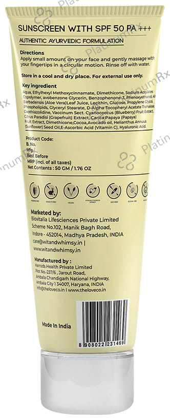 Wit and Whimsy Daydream Defender Sunscreen SPF 50 PA+++ Lotion 50gm