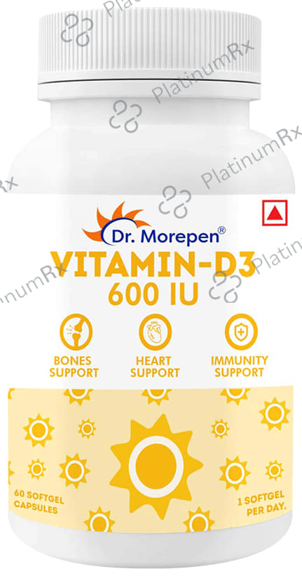 Dr. Morepen Vitamin-D3 600 IU - Softgel Capsule for Bones, Heart & Immunity